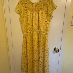 LOFT Yellow Floral Midi Dress